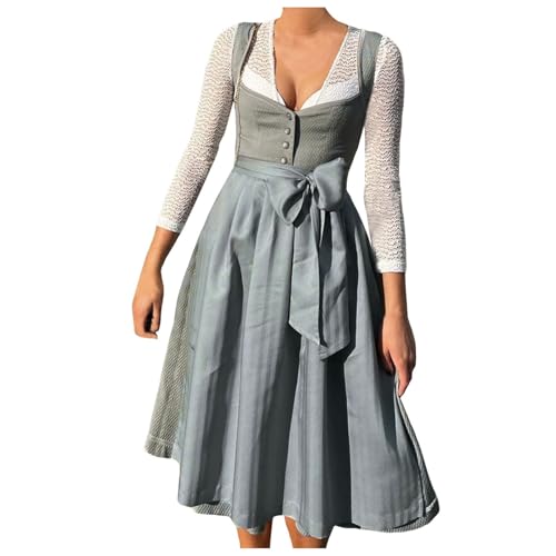 Dirndl Damen Midi Dirndlkleid - Outfit Knielang Set Karneval Elegant Schlicht Dress Trachtenkleid Trachtenmode Für Oktoberfest Mit Spitzenschürze Dirndl Lang von Generic