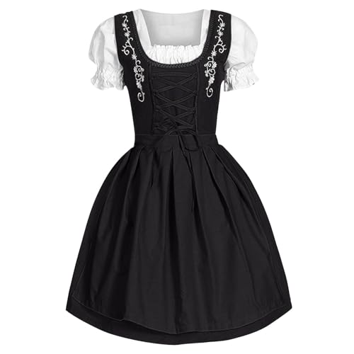 Dirndl Damen-Midi Dirndlkleider Oktoberfest Damen Outfit Midi Dirndl Lang Grosse Grössen Dirndlbluse Oktoberfest Kostüm (C-Black, XXXXL) von Generic