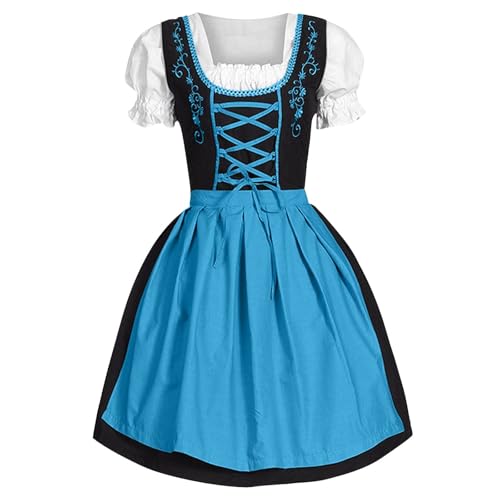 Dirndl Damen-Midi Dirndlkleider Oktoberfest Damen Outfit Midi Dirndl Lang Grosse Grössen Dirndlbluse Oktoberfest Kostüm (C-Blue, XXXL) von Generic