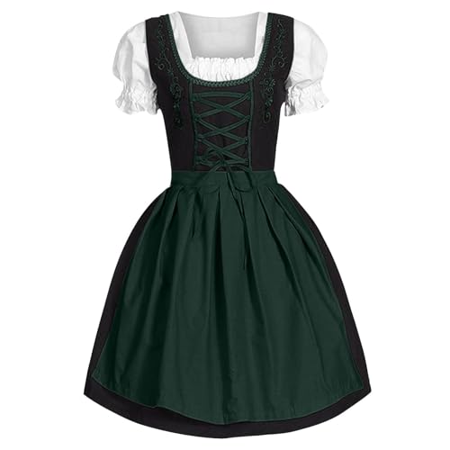 Dirndl Damen-Midi Dirndlkleider Oktoberfest Damen Outfit Midi Dirndl Lang Grosse Grössen Dirndlbluse Oktoberfest Kostüm (C-Dark Green, M) von Generic