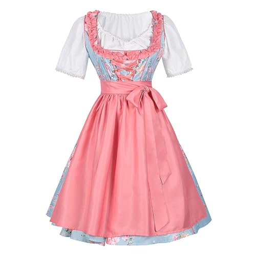 Dirndl Damen Midi Oktoberfest Outfit 2024 Komplett Set Trachtenkleid + Dirndlbluse + Dirndlschürze 3 teilig Dirndel Trachtenrock Trachten Kleid Dirndlkleid Party Kostüm (XXL) von Generic