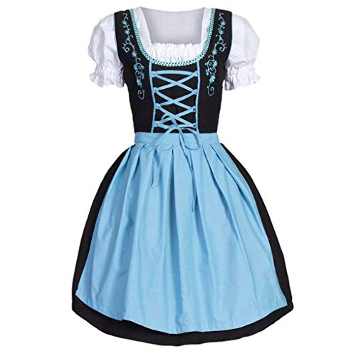 Dirndl Damen Midi Oktoberfest Trachtenkleid, Oktoberfest Damen Outfit, Dirndl Kleid mit Schürze Maid Uniform Anzug, Kostüm-Set perfekt für Fasching Karneval Oktoberfest Outfit A11 von Generic