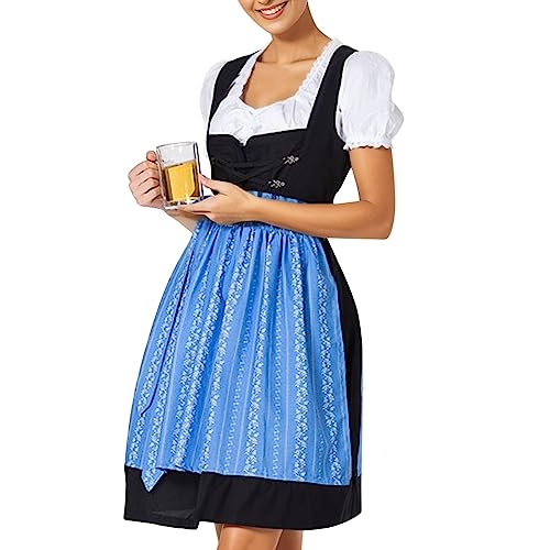 Dirndl Damen Midi -Oktoberfest Trachtenkleid Damen -Trachtenrock Damen Knielang Dirndlkleid Kurzarm Trachtenmode Dirndl Set 3tlg:1 Kleid+1 Schürze+1 Dirndlbluse Bavarian Karneval Oktoberfest Kostüm von Generic