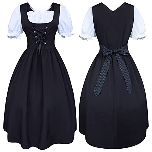 Dirndl Damen Midi Trachtenkleid,Dirndl für Damen Trachtenmode Elegant Dirndlkleid Trachtenrock Kleid für Oktoberfest Besondere Anlässe Oktoberfest Damen Outfit Kostüm Cosplay Schwarz Weiß von Generic