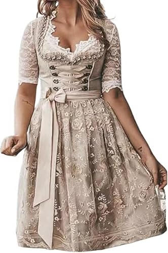 Generic Damen Dirndl Midi - Trachtenkleid mit Schürze und Bluse in Dark Blue, XL, für Erwachsene Frauen, Oktoberfest, Hochzeit, Festbesucherinnen von Generic