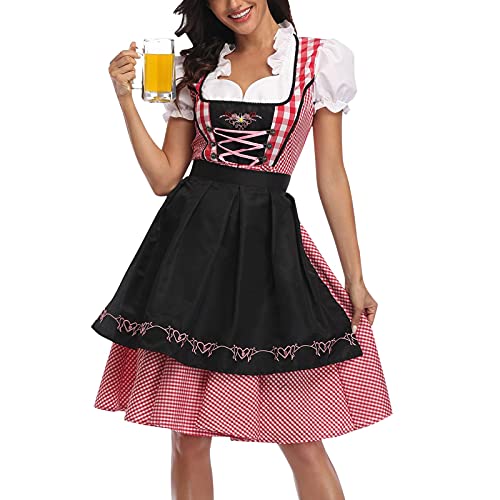 Dirndl Damen Midi - Trachtenkleid Damen Hochgeschlossen Dirndlkleid Trachten Kleid + Dirndlbluse Dirndel Trachtenmode Dirndelkleider Dirndl & Dirndl-Sets für Frauen Mädchen Oktoberfest Outfit von Generic