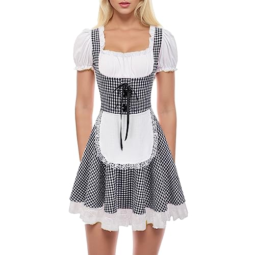 Dirndl Damen Midi - Trachtenkleid Damen Kariert Dirndlkleid Trachten Kleid + Dirndlbluse Kurzarm Trachtenmode Dirndel Dirndelkleider Dirndl & Dirndl-Sets für Frauen Mädchen Oktoberfest Outfit von Generic