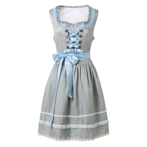 Dirndl Damen Midi-Trachtenkleid Damen Samt,Dirndlkleid Damen Grau Trachtenmode Rock v Ausschnitt Traditionelle Trachtenrock Trachtenkleider Bayerisches Dirndlkleider Oktoberfest von Generic