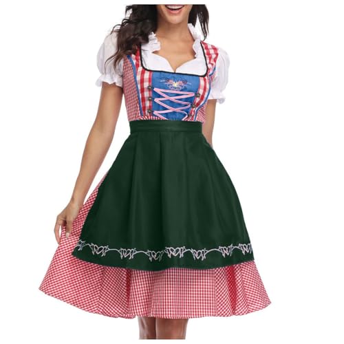 Dirndl Damen Midi Trachtenkleid Schlicht Outfit Trachtenmode Vintage Set Elegant Kostüm Inkl. Dirndlschürze Dirndl Damen midi Lang Dirndl Trachtenkleid Dirndl-Komplettsets (Dark Green-J, XXXXL) von Generic