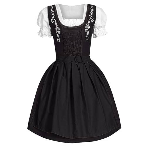 Dirndl Damen Midi Trachtenkleid Schlicht Outfit Trachtenmode Vintage Set Elegant Kostüm Inkl. Dirndlschürze Dirndl Damen midi Lang Dirndl Trachtenkleid Dirndl-Komplettsets Trachtenmode (White-BA, XXL) von Generic
