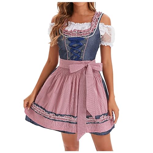 Dirndl Damen Midi Trachtenkleid Schlicht Outfit Vintage Set Elegant Kostüm Inkl. Dirndlschürze Lang Komplettsets Trachtenmode (XXL) von Generic