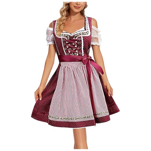Dirndl Damen Midi Trachtenkleid Schlicht Outfit Trachtenmode Vintage Set Elegant Kostüm Inkl. Dirndlschürze Dirndl Damen midi Lang Dirndl Trachtenkleid Dirndl-Komplettsets Trachtenmode Trachten (XXXL) von Generic