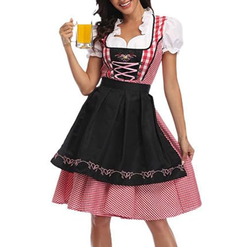 Dirndl Damen Midi Trachtenkleid Trachtenmode Trachtenrock Kleid 2 teilig Dirndlkleid Spitzenschürze für Oktoberfest Besondere Anlässe Dirndl Dirndl midi Trachtenkleid Trachtenmode (1-Black, XXXXL) von Generic