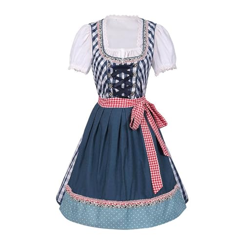 Dirndl Damen Midi Trachtenkleid Trachtenmode Trachtenrock Kleid 2 teilig Dirndlkleid Spitzenschürze für Oktoberfest Besondere Anlässe Dirndl Dirndl midi Trachtenkleid Trachtenmode (11-Blue, XXL) von Generic