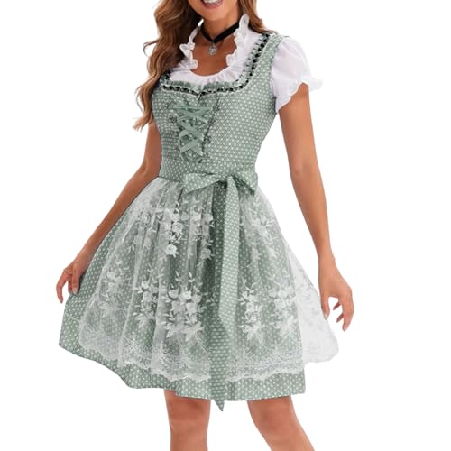 Dirndl Damen Midi Trachtenkleid Trachtenmode Trachtenrock Kleid für Oktoberfest Besondere Anlässe Elegant Dirndl Schürze Komplettsets mit Spitze Dirndlkleid Große Größen (001-Green, S) von Generic