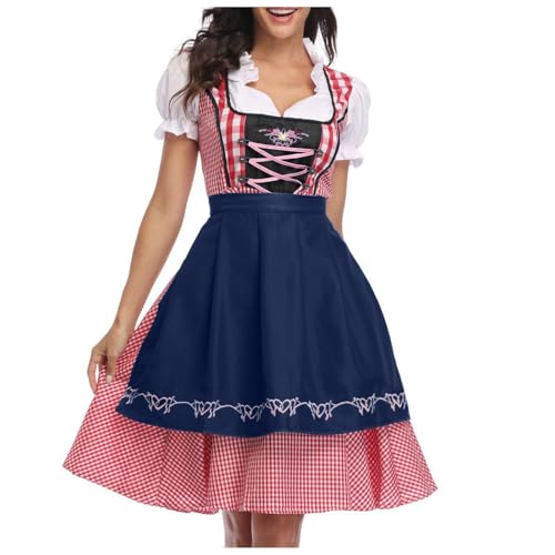 Dirndl Damen Midi Trachtenkleid Trachtenmode Trachtenrock Kleid für Oktoberfest Besondere Anlässe Elegant Dirndl Schürze Komplettsets mit Spitze Dirndlkleid Große Größen (0115-Dark Blue, XXXXXL) von Generic