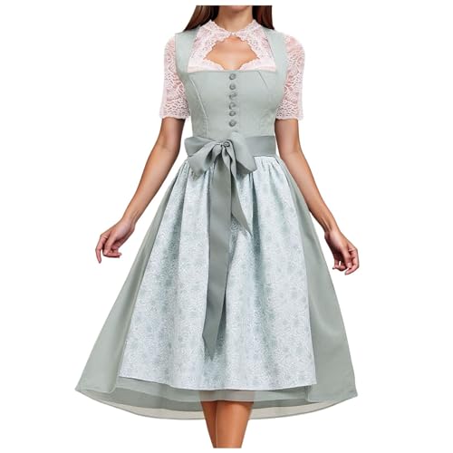 Dirndl Damen Midi Trachtenkleid Trachtenmode Trachtenrock Kleid für Oktoberfest Besondere Anlässe Elegant Dirndl Schürze Komplettsets mit Spitze Dirndlkleid Große Größen (013-Green, S) von Generic
