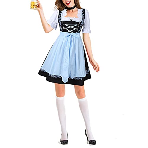 Dirndl Damen Midi Trachtenkleid Trachtenrock 3 Teilig-Dirndlkleid Trachten Kleid + Dirndlbluse+Schürze Dirndel Blau Trachtenmode Dirndl & Dirndl-Sets für Frauen Mädchen Oktoberfest Outfit von Generic