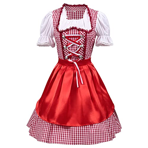 Dirndl Damen Midi Trachtenkleid Trachtenrock 3 Teilig-Dirndlkleid Trachten Kleid + Dirndlbluse+Schürze Dirndel Blau Trachtenmode Dirndl & Dirndl-Sets für Frauen Mädchen Oktoberfest Outfit von Generic