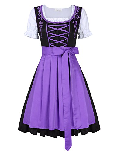 Dirndl Damen Midi Trachtenkleid Trachtenrock Trachtenmode Kleid Dirndlbluse Bühnenkostüm für Oktoberfest Festival Karneval Lila 38 von Generic