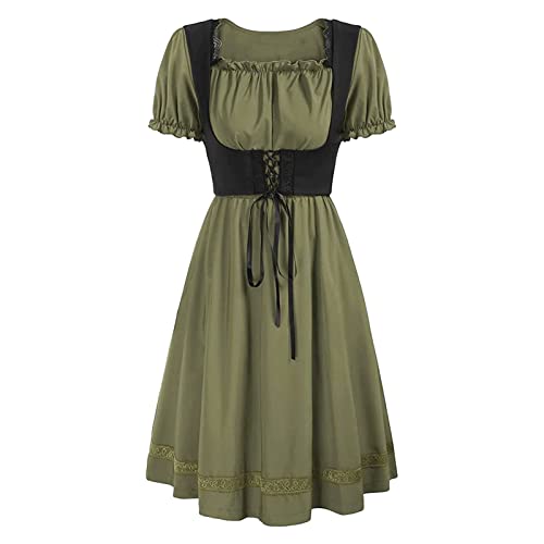 Dirndl Damen Midi Trachtenkleid Vintage Dirndlkleid Trachten Kleid Trachtenmode Dirndl & Dirndl-Sets für Frauen Mädchen Oktoberfest Outfit Halloween Kostüm Karneval Bühnenshow von Generic