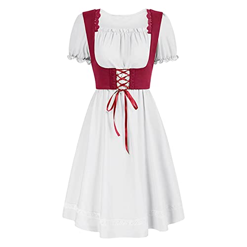 Dirndl Damen Midi Trachtenkleid Vintage Dirndlkleid Trachten Kleid Trachtenmode Dirndl & Dirndl-Sets für Frauen Mädchen Oktoberfest Outfit Halloween Kostüm Karneval Bühnenshow von Generic