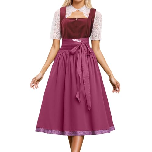 Dirndl Damen Modern, Rot Trachtenkleid Elegant 2 Teilig Dirndlkleid Inkl. Dirndlschürze Elegant Tracht Kleid Modern Trachtenkleider Retro für Oktoberfest Outfit von Generic