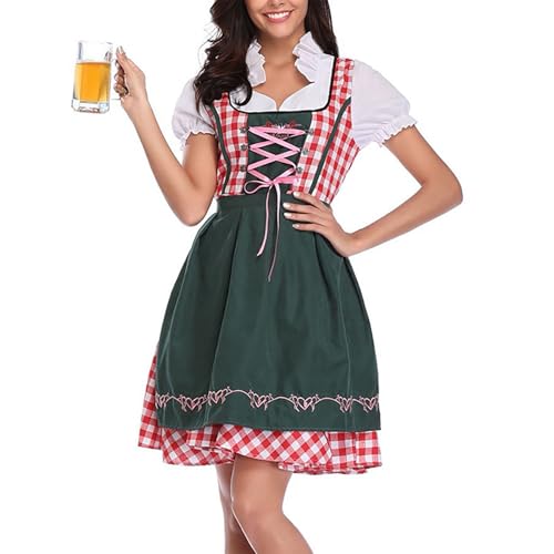 Dirndl Damen Oktoberfest Kleid Midi Lang Dirndl Trachtenkleid Dirndelkleider Trachtenrock Dirndl-Komplettsets Trachtenmode Trachten Schürze Dirndlbluse Dirndlkleid Oktoberfest Outfit(3-Grün,S) von Generic