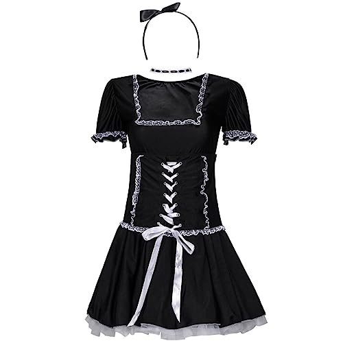 Dirndl Damen Schwarz - Trachtenkleid Midi Dirndlkleid Trachten Kleid mit Zubehör Dirndel Trachtenmode Dirndelkleider Dirndl & Dirndl-Sets für Frauen Mädchen Oktoberfest Outfit von Generic