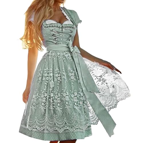 Dirndl Damen - Trachtenrock Midi Lang Trachtenkleid Dirndl-Komplettsets Trachtenmode Trachten Outfit mit 3 Teilig Schürze Dirndlbluse Oktoberfest Dresses Dirndlkleid Set von Generic