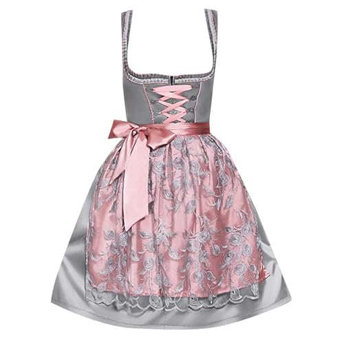 Dirndl Damen midi 2/3tlg.Trachtenkleid für Oktoberfest,Karneval,DREI Teilig: Kleid, Bluse, Schürze, Beige von Generic