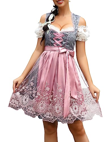 Dirndl Damen midi 3tlg.Trachtenkleid für Oktoberfest,Karneval,DREI Teilig: Kleid, Bluse, Schürze（Verpackung MEHRWEG） von Generic