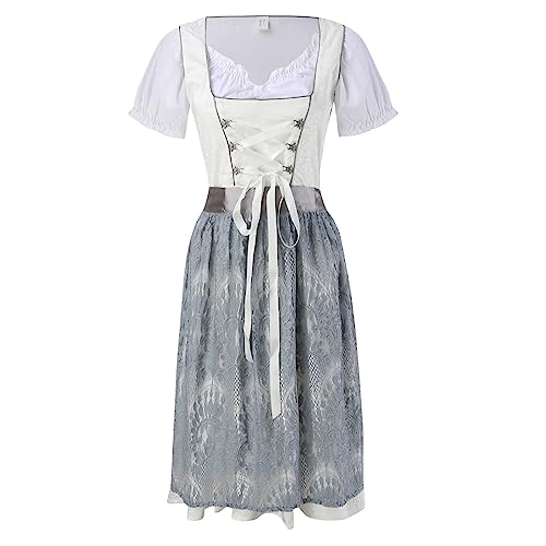 Dirndl Damen midi 3tlg.Trachtenkleid für Oktoberfest,Karneval,DREI Teilig: Kleid, Bluse, Schürze (A&01-White, S) von Generic