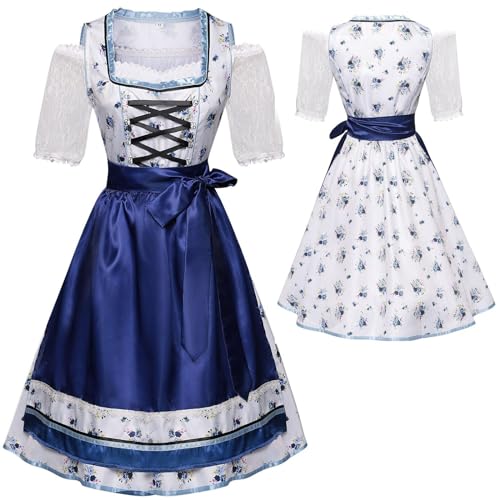 Dirndl Damen midi Lang Dirndl Trachtenkleid Trachtenrock Dirndl-Komplettsets Trachtenmode Trachten 3 Teilig Dirndl Schürze Dirndlbluse Oktoberfest Dresses Dirndlkleid Trachtenkleid Dirndl (Blue-5, M) von Generic