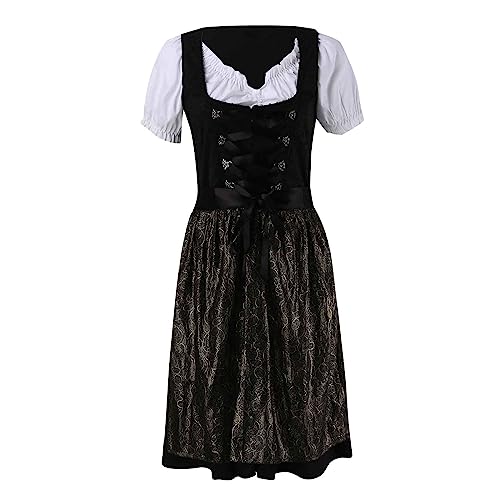 Dirndl Damen midi Trachtenkleid Trachtenmode Trachtenrock Kleid inkl. Dirndlbluse Dirndlschürze 3 teilig für Oktoberfest Besondere Anlässe Armeegrün Schwarz Blau Grün von Generic