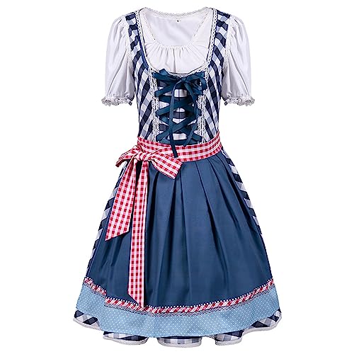 Dirndl Damen midi Trachtenkleid Trachtenmode Trachtenrock Kleid inkl. Dirndlbluse Dirndlschürze 3 teilig für Oktoberfest Besondere Anlässe Armeegrün Schwarz Blau Grün von Generic