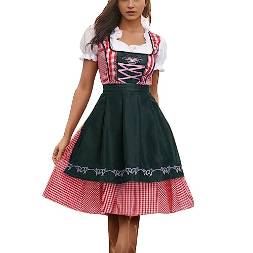 Dirndl Für Damen - Halblanges Dirndl Schnürung Mit Strasssteinen Rockabilly Abschlussballkleid Elegant Dirndlschürze Elegant Dirndl-Kleid Mit Schürze Pailletten Verziehrung von Generic