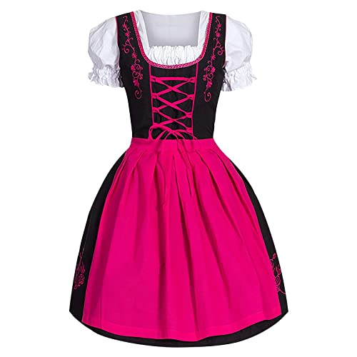 Dirndl Komplettsets Für Damen Oktoberfest Biermädchen Kostüm Trachtenkleid Rockabilly Abschlussballkleid Oktoberfest Vintage Kleid Kurzarm Bierkleid Bühnenkleid Damen Festlich Elegant (Pink, XL) von Generic
