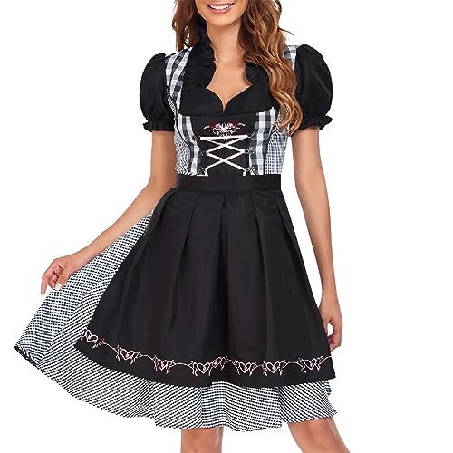 Dirndl Midi Damen aus Exklusiver Kollektion inkl.Spitzenschürze Midi Kleid in Grün & Schwarz Elegantes Trachtenkleid für Volksfeste und Feierlichkeiten - Größen S-XXL von Generic