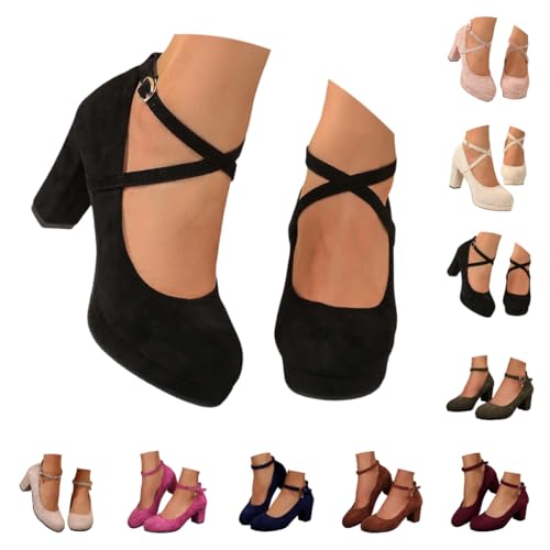 Dirndl Schuhe Damen Trachten Pumps - Trachtenschuhe mit Absatz Chunky Tanzschuhe Brautschuhe Blockabsatz Ballerinas Elegant Schuhe Zum Dirndl Absatzschuhe Spangenpumps von Generic