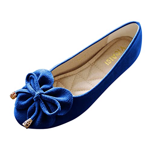 Dirndl Schuhe Flach Damen Singles Schuhe Flache Schuhe Bowknot Freizeitschuhe Slip On Arbeitsschuhe für Damen Ballerina Schuhe Damen Günstig (Blue, 37) von Generic