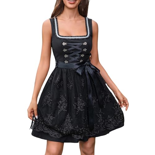 Dirndl für Damen Midi, Trachtenkleid Damen Mini, Dirndlkleid Schwarz Elegant Bayerisches Kostüm Modern Tracht Kleid Trachtenkleider Trachtenmode Trachten Kleidung Trachtenrock für Oktoberfest von Generic