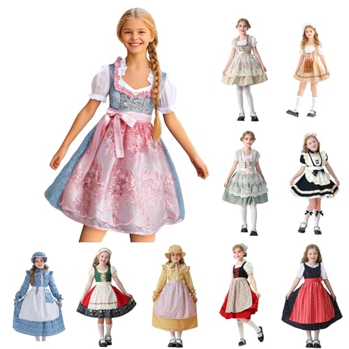 Dirndl & Dirndl-Sets Für Mädchen Trachtenbluse Mit Schürze | Rosa Blau Rot Grün |Trachtenmode Kinderdirndl von Generic