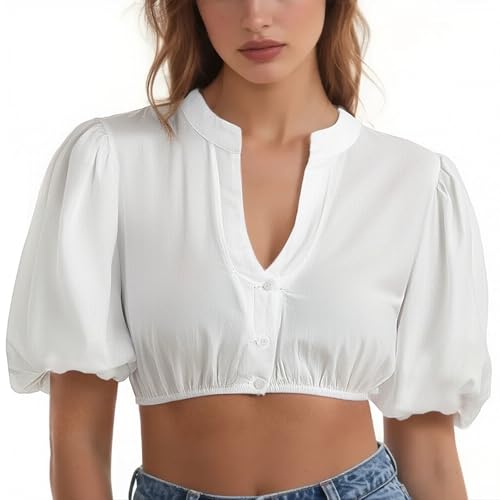 Dirndlbluse Damen Spitze Baumwolle Trachten Trachtenbluse Dirndlblusen Kordelzug Spitzenbluse Halbarm Dirndlblusen Elegante Spitzenbluse Spitze Für Damen Oktoberfest Trachten Bluse von Generic
