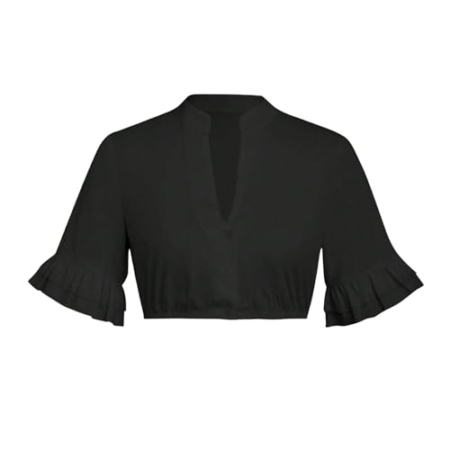 Dirndlbluse Damen Spitze Baumwolle Trachten Trachtenbluse Dirndlblusen Kordelzug Spitzenbluse Halbarm Elegante Spitzenbluse Trachtenbluse Stehkragen Hollow Out Trachtenmi Tracht Bluse von Generic