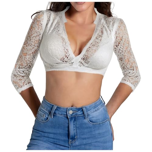 Dirndlbluse Damen Spitze Trachtenbluse Weiß Dirndlbluse Dirndlblusen Kordelzug Spitzenbluse Dirndl Elegante Trachtenbluse Elegante Spitzenbluse Spitze Trachten Oberteil Für Oktoberfest von Generic
