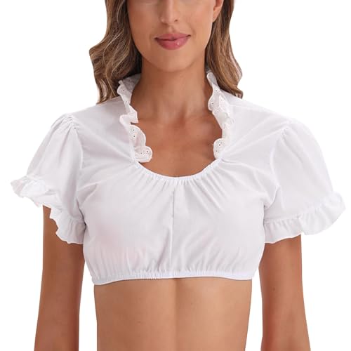 Dirndlbluse Damen Spitze Trachtenbluse Weiß Dirndlbluse Dirndlblusen Kordelzug Spitzenbluse Halbarm Dirndlblusen Trachtenbluse Stehkragen Trachten Oberteil Für Oktoberfest von Generic