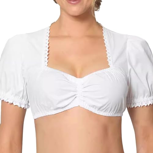 Dirndlbluse Damen Spitze Trachtenbluse Weiß Dirndlbluse Hochgeschlossen Kurzarm Halbarm Dirndlblusen Trachtenbluse Stehkragen Hollow Out Trachtenmi Tracht Bluse von Generic