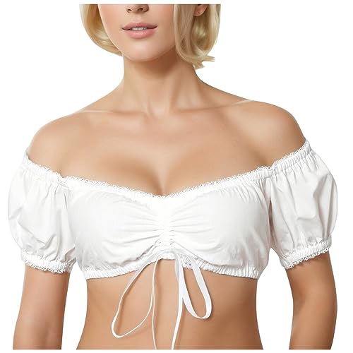 Dirndlbluse Damen Trachtenbluse Spitze Kurzarm Schulterfrei Dirndl Bluse weiß Elegante für Oktoberfest Dirndlbluse Damen Trachtenbluse Spitze Kurzarm Schulterfrei Dirndl Bluse weiß Elegante für Oktoberfest von Generic