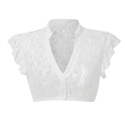 Dirndlbluse Flügelärmel Damen V Ausschnitt,Dirndl Bluse Kurzarm,Dirndlblusen für Damen Trachtenbluse Weiß Oktoberfest Bluse Große Größen Dirndl Blusen Trachten für Bavarian Oktoberfest von Generic